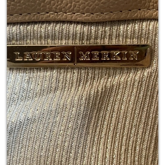 LAUREN MERKIN Tan Leather Designer CLUTCH Logo Inside - Picture 9 of 10